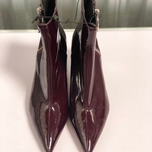 Zara Sock Heel Boots with Zipper Burgundy Size 8